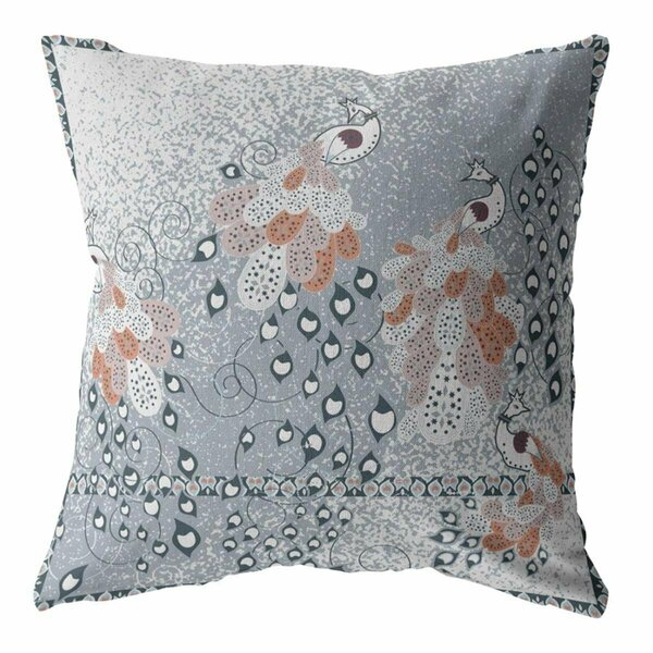 Palacedesigns 28 in. Gray & Orange Boho Bird Indoor & Outdoor Throw Pillow Muted Blue PA3095429